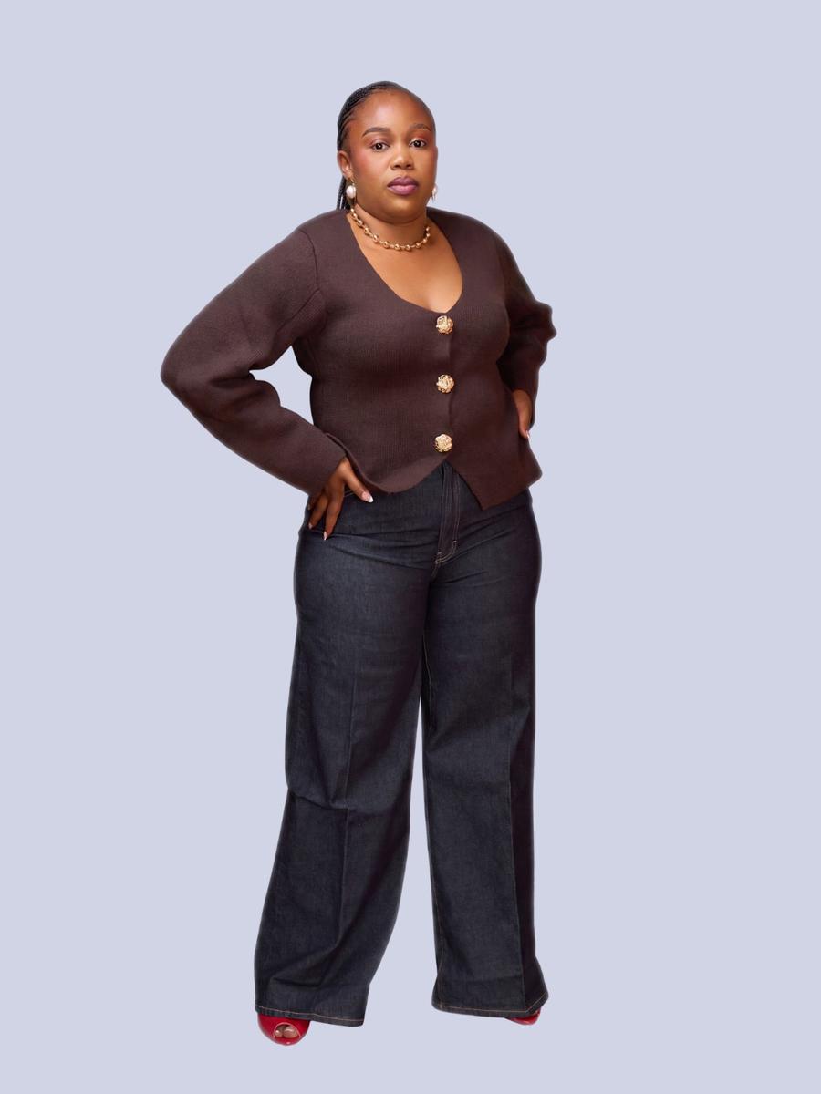 Mango - Pantalon Jean Large Bleu