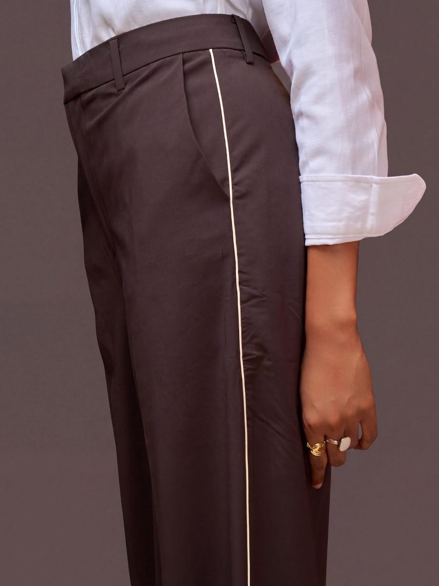 Mango - Pantalon large liseré