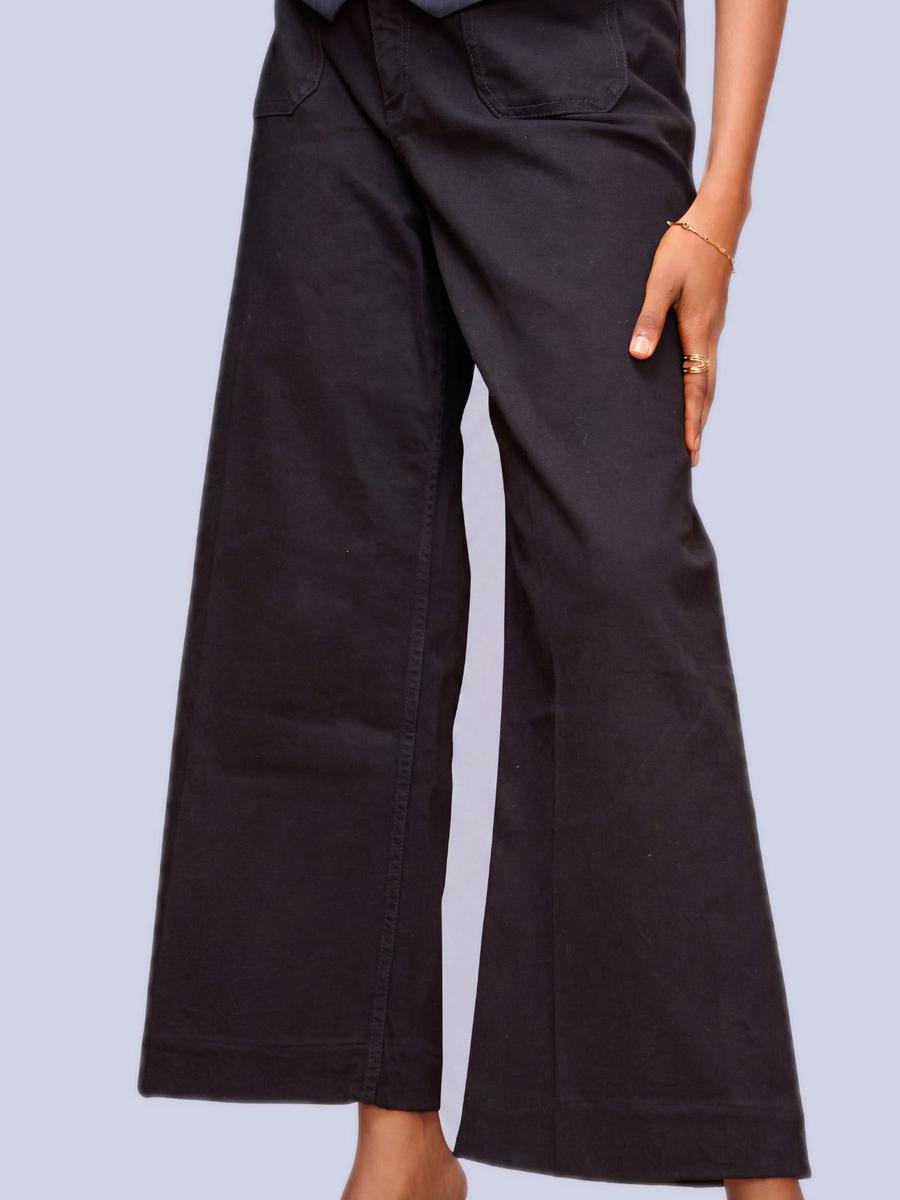 Mango - Pantalon jean large noir