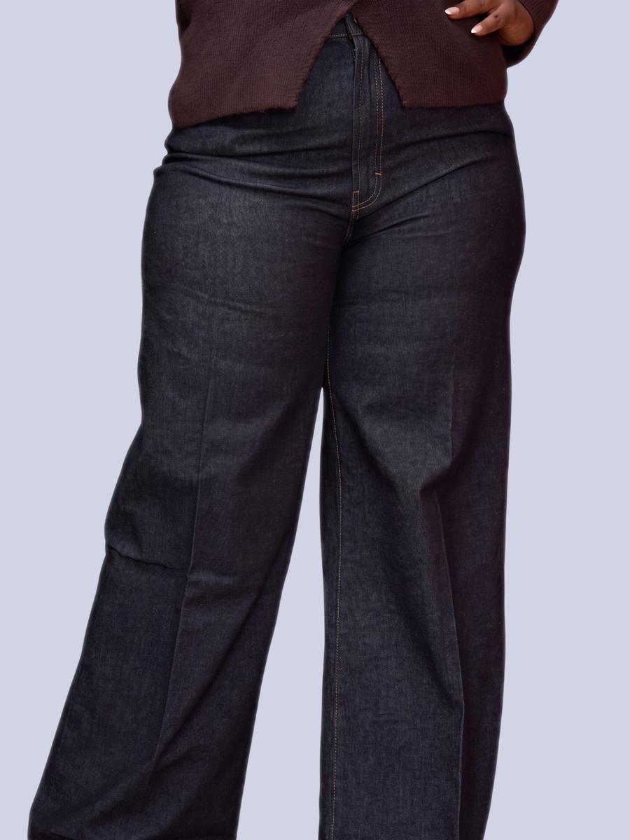 Mango - Pantalon Jean Large Bleu