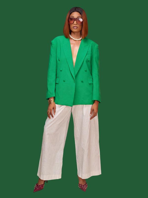 Mango - Pantalon large à rayures