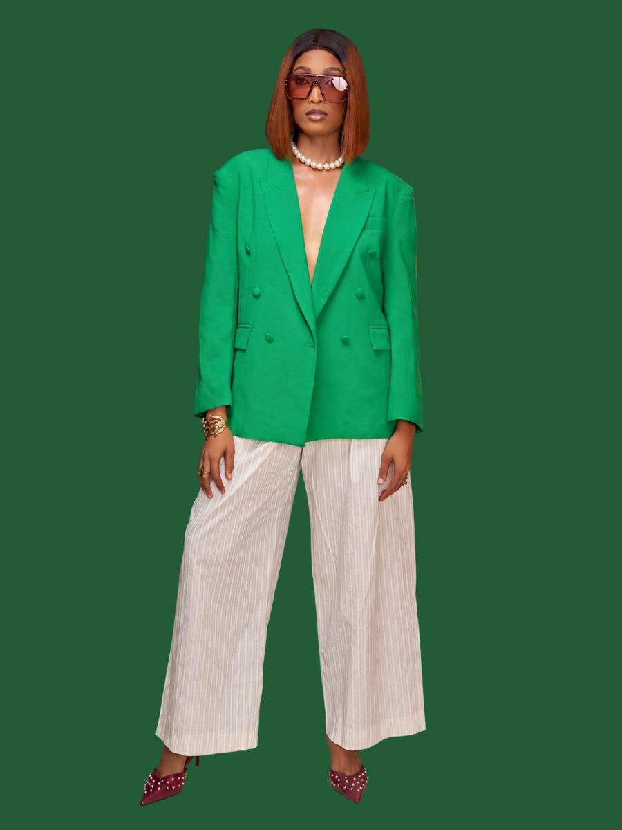 Mango - Pantalon large à rayures