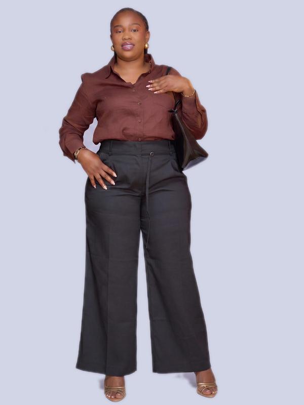 H&M - Pantalon large ceinturé