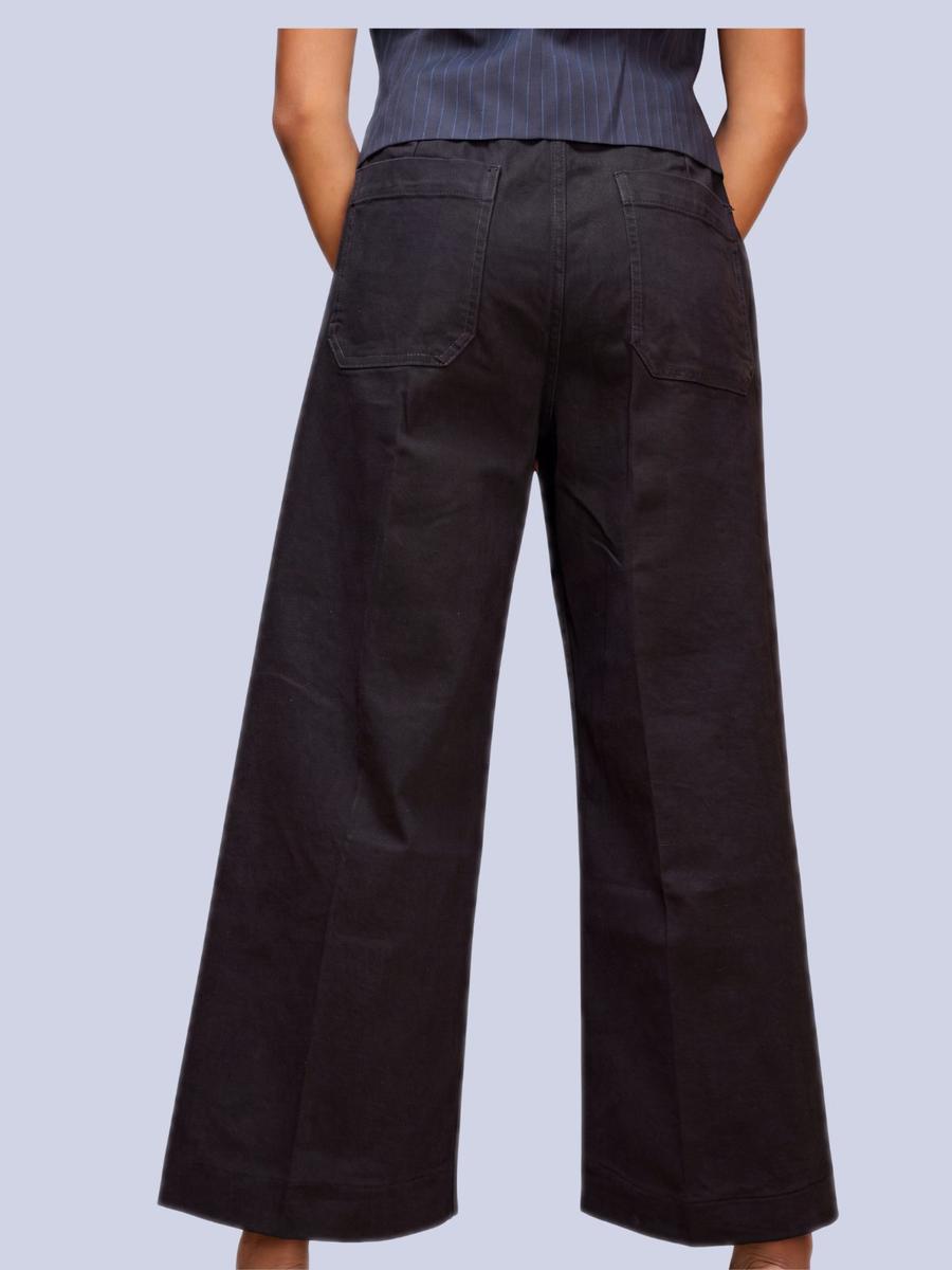 Mango - Pantalon jean large noir