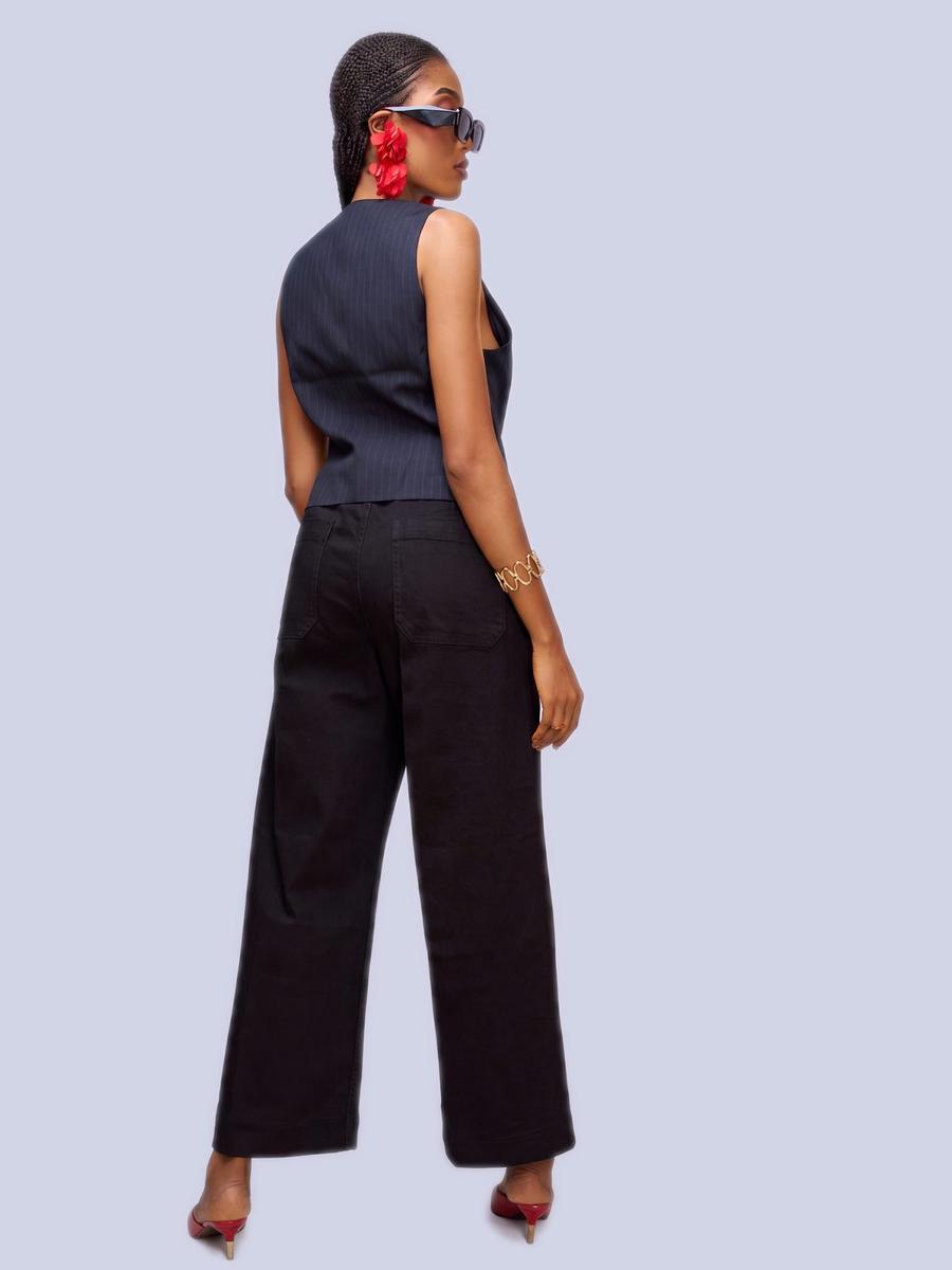 Mango - Pantalon jean large noir