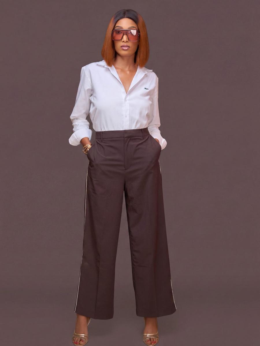 Mango - Pantalon large liseré