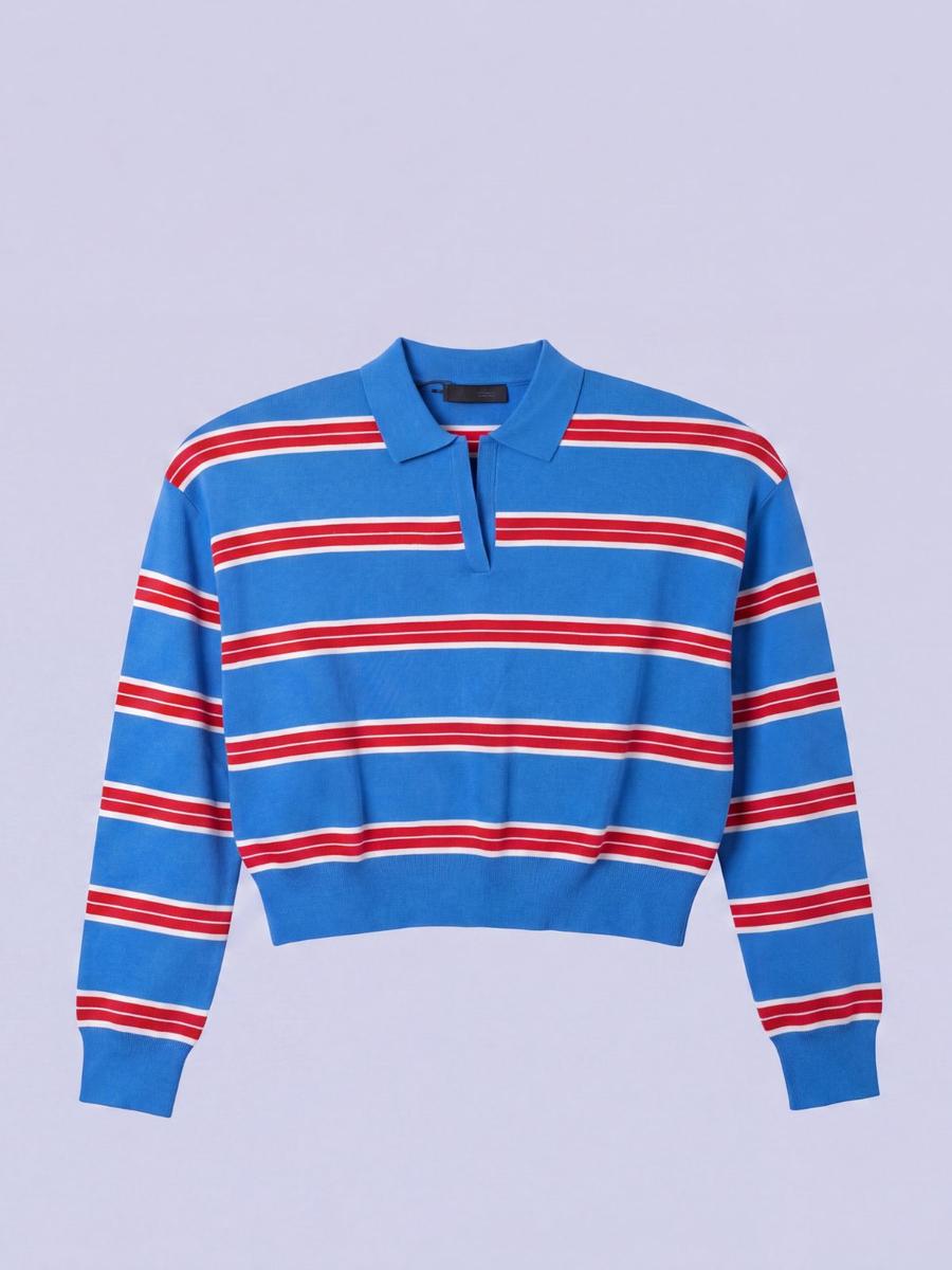 Zara - Pull polo court à rayures